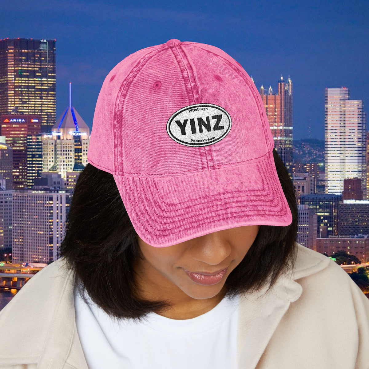 YINZ Vintage Baseball Cap Oval Embroidered Pittsburgh Hat | Distressed Dad Hat | Steel City Cap | Pittsburgh Pride Gift