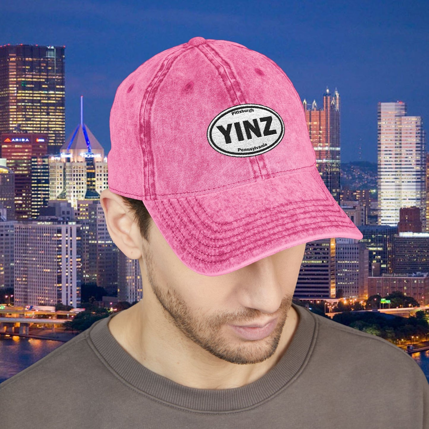 YINZ Vintage Baseball Cap Oval Embroidered Pittsburgh Hat | Distressed Dad Hat | Steel City Cap | Pittsburgh Pride Gift