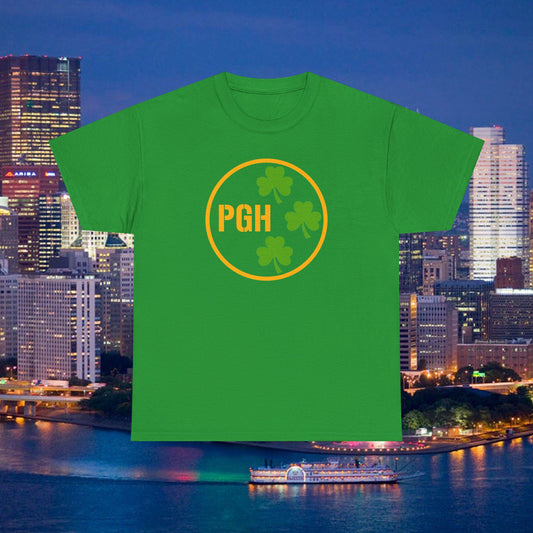PGH Shamrock Circle T-Shirt | Pittsburgh Irish Pride Tee | Steel City Parody Logo Style | St Patricks Day Shirt