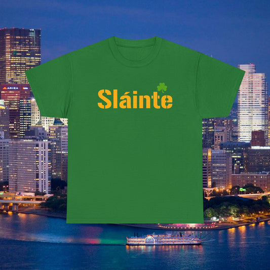 Sláinte Shamrock Pittsburgh Style T-Shirt | Yinzer Irish Pride Tee | Black & Gold Game Day Vibe Shirt | St Patricks Day Pittsburgh Gift