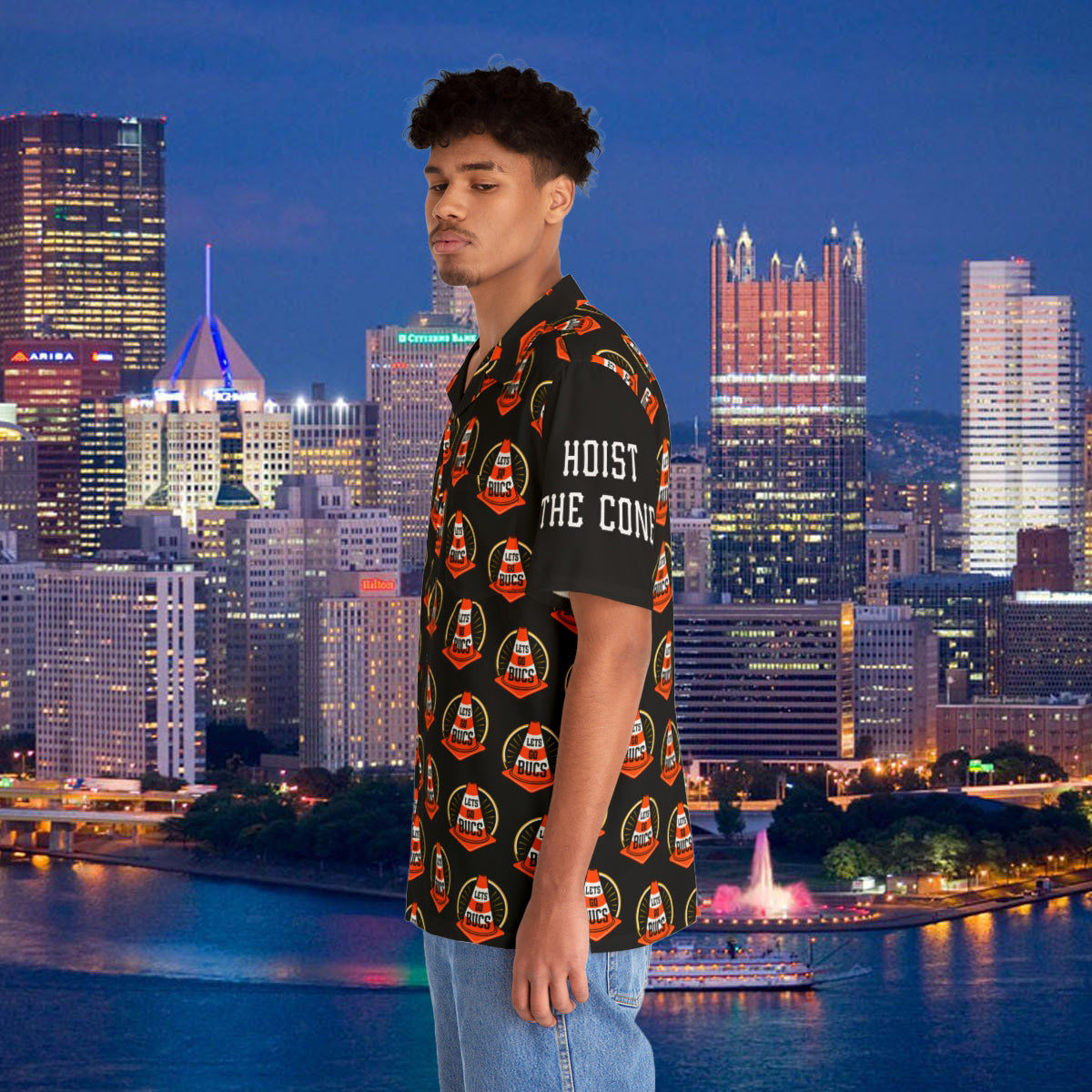 Hoist The Cone Pittsburgh Pirates Hawaiian Shirt, Hoist the Cone Aloha Shirt, Lets Go Bucs Traffic Cone Button Up, Yinzer Baseball Fan Shirt