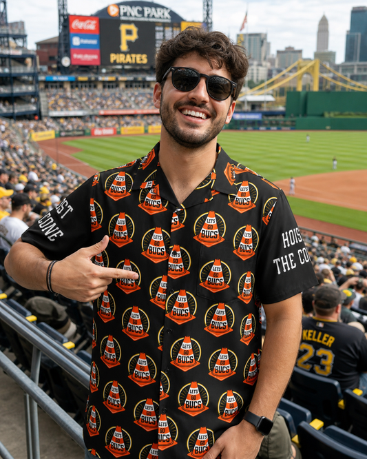 Hoist The Cone Pittsburgh Pirates Hawaiian Shirt, Hoist the Cone Aloha Shirt, Lets Go Bucs Traffic Cone Button Up, Yinzer Baseball Fan Shirt
