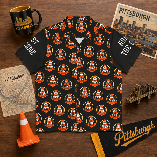 Hoist The Cone Pittsburgh Pirates Hawaiian Shirt, Hoist the Cone Aloha Shirt, Lets Go Bucs Traffic Cone Button Up, Yinzer Baseball Fan Shirt