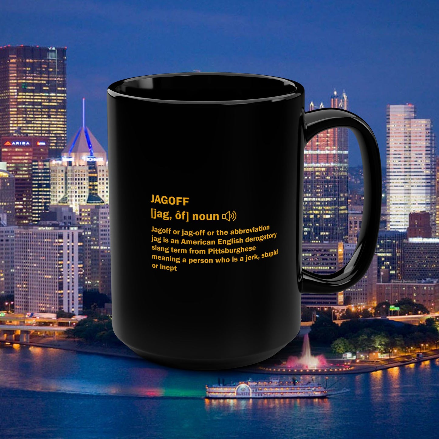 Jagoff Definition 15oz Coffee Mug | Pittsburghese Slang Mug | Yinzer Humor Cup | PGH Steel City Gift | Funny Pittsburgh Mug