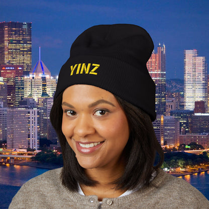 YINZ Embroidered Beanie Hat | Pittsburgh Knit Beanie | Gold Embroidered Yinz | Yinzer Winter Hat | Steel City Gift | Pittsburghese Cap