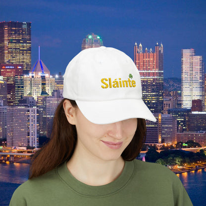 Slainte Shamrock Embroidered Dad Hat | Pittsburgh Yinzer Inspired Irish Cap | Black & Gold Style Baseball Hat | St Patricks Day Gift