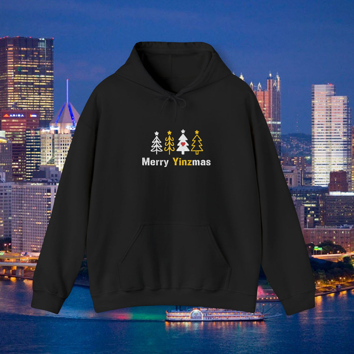 Merry Yinzmas Embroidered Hoodie, Pittsburgh Christmas Sweatshirt, Yinzer Holiday Gift, Christmas Tree Pittsburghese Hoodie