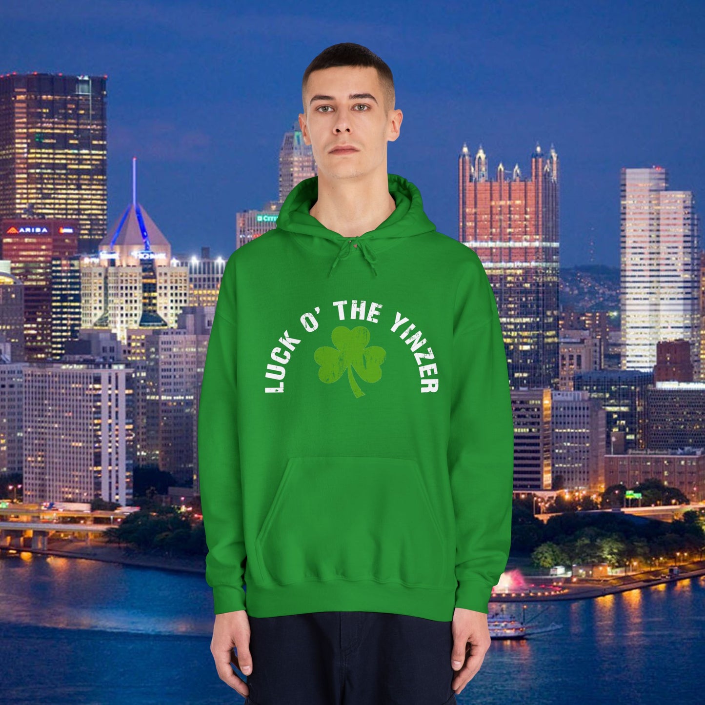 Luck O The Yinzer Hoodie Shamrock Pittsburghese Pullover | Funny St. Patricks Day Hoodie | Pittsburgh Irish Gift