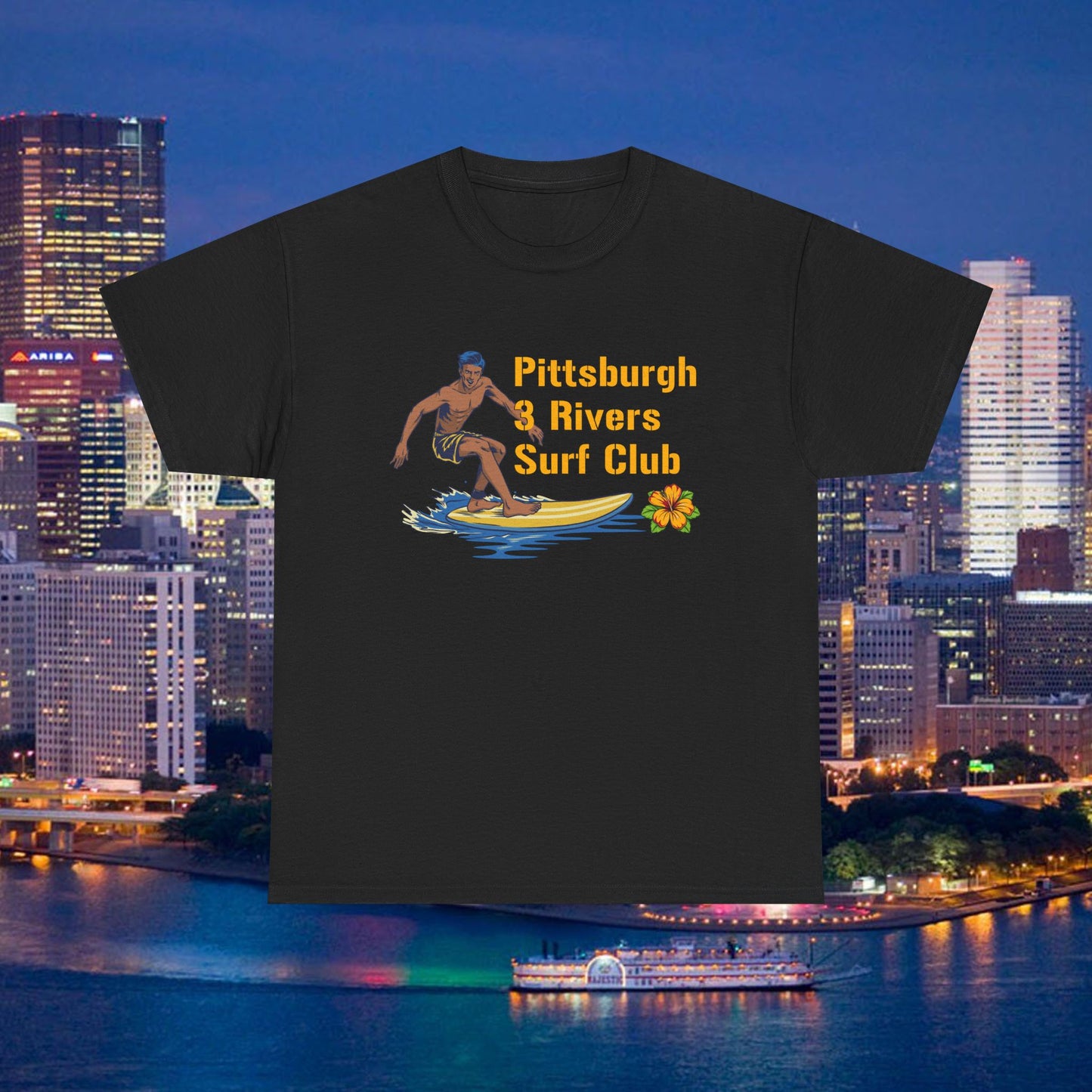 3 Rivers Surf Club T-Shirt | Pittsburgh Parody Surf Tee | Yinzer River Life Shirt | Steel City Humor Graphic Tee | PGH Gift