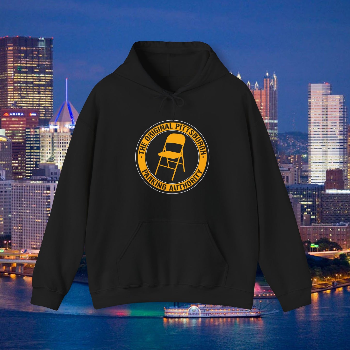 Pittsburgh Parking Chair Hoodie Original Pittsburgh Parking Authority Emblem | Funny Yinzer Pullover | Steel City Gift