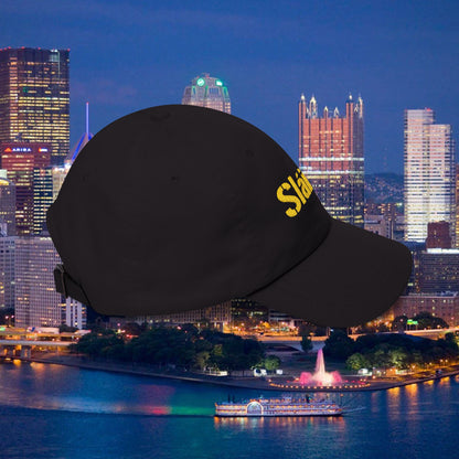 Slainte Shamrock Embroidered Dad Hat | Pittsburgh Yinzer Inspired Irish Cap | Black & Gold Style Baseball Hat | St Patricks Day Gift