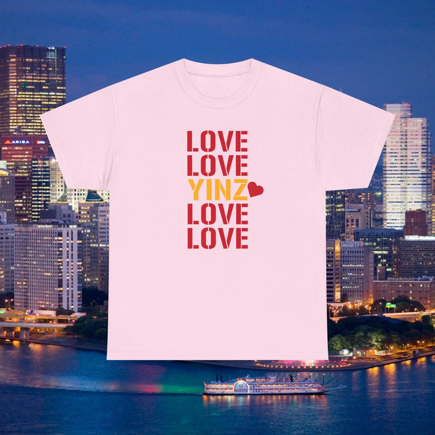 LOVE YINZ T-Shirt with Heart | Pittsburghese Yinzer Tee | PGH Pride Shirt | Black & Gold Love | Pittsburgh Gift