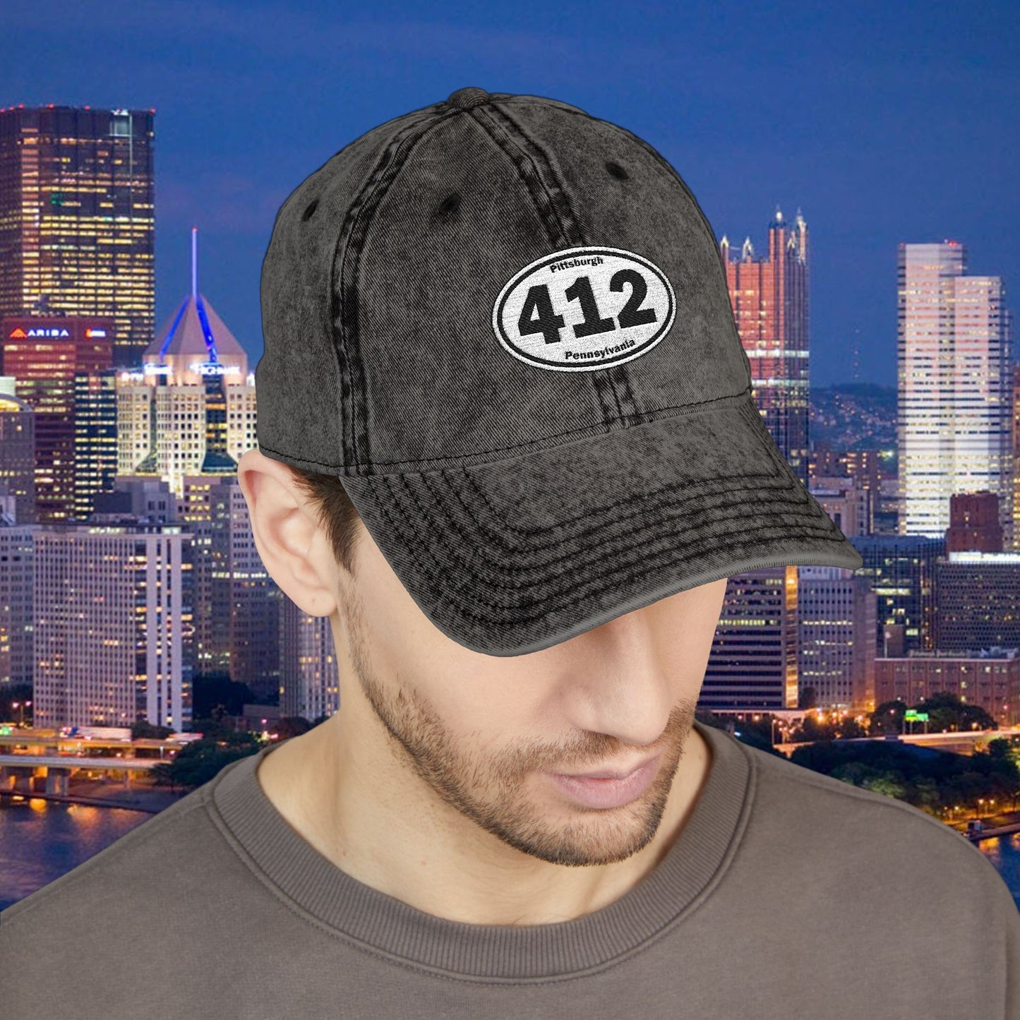 412 Vintage Baseball Cap Oval Embroidered Pittsburgh Hat | Distressed Dad Hat | Steel City Cap | Pittsburgh Pride Gift
