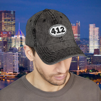 412 Vintage Baseball Cap Oval Embroidered Pittsburgh Hat | Distressed Dad Hat | Steel City Cap | Pittsburgh Pride Gift