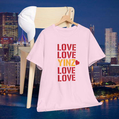LOVE YINZ T-Shirt with Heart | Pittsburghese Yinzer Tee | PGH Pride Shirt | Black & Gold Love | Pittsburgh Gift