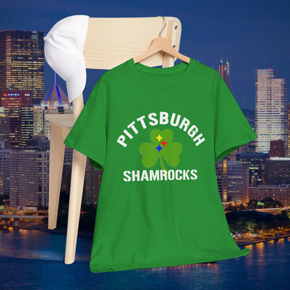 Pittsburgh Shamrocks T-Shirt Shamrock + Steel Stars Graphic Tee | Irish PGH Shirt | St. Patricks Day Pittsburgh Tee | Yinzer Gift