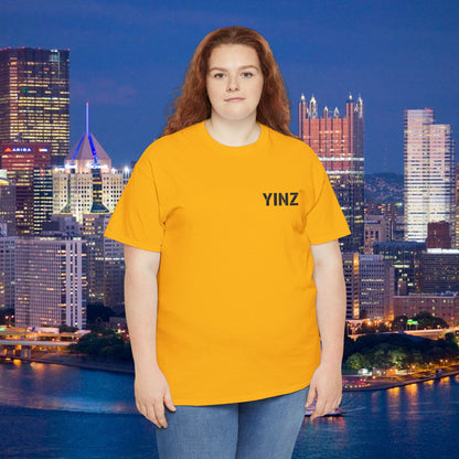 Steeler Gold Embroidered T-Shirt YINZ in Black Thread (Left Chest) | Pittsburghese Yinzer Tee | Steel City Pride
