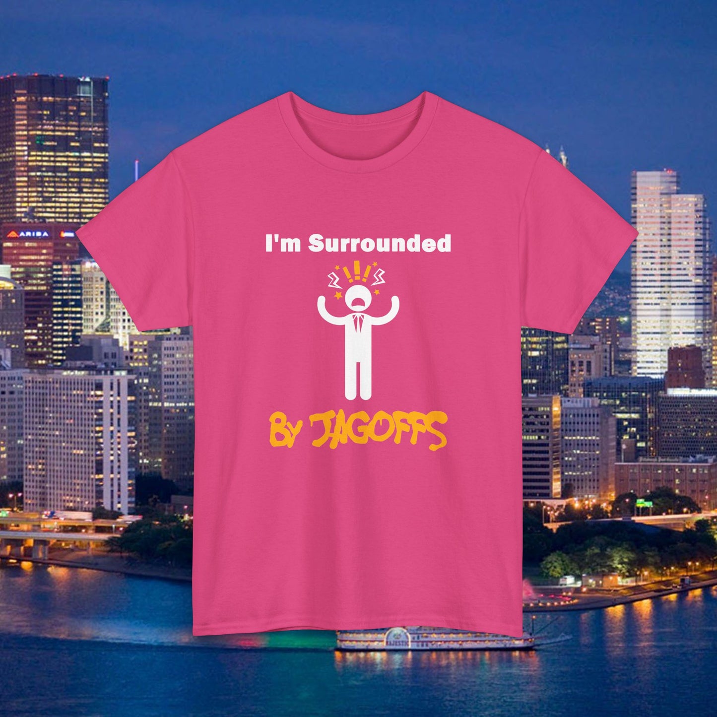 Im Surrounded by Jagoffs Shirt, Funny Pittsburghese Tee, Yinzer Humor T Shirt, Sarcastic Pittsburgh Gift, Stressed Stick Figure Graphic Tee