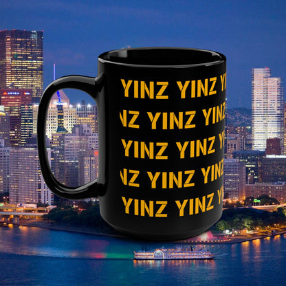 Yinz Pittsburgh Mug 15oz | Black Coffee Mug | Pittsburghese Repeating Pattern | Yinzer Gift | Steel City Coffee Cup