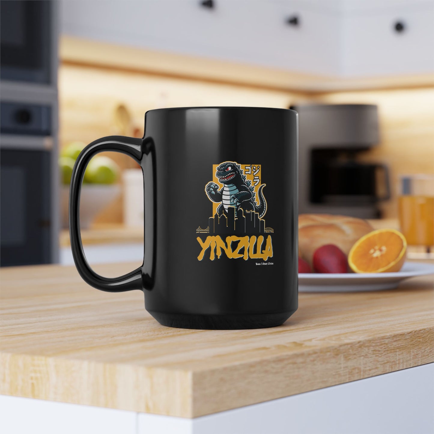 YINZILLA Coffee Mug 15oz | Pittsburgh Yinz Parody Godzilla Mug | Yinzer Funny PGH Gift | Black & Gold Humor Cup