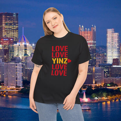LOVE YINZ T-Shirt with Heart | Pittsburghese Yinzer Tee | PGH Pride Shirt | Black & Gold Love | Pittsburgh Gift
