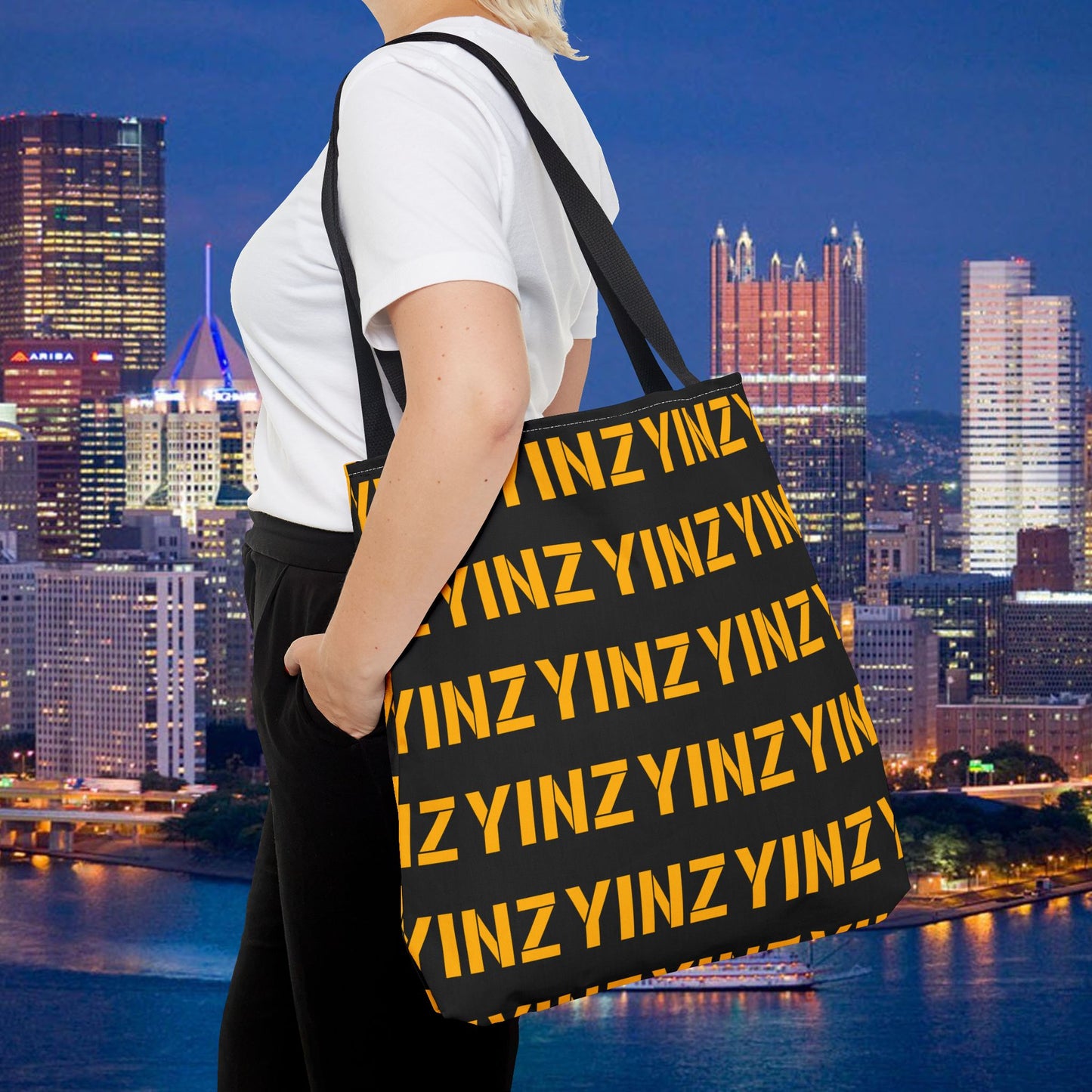 Yinz Pittsburgh Tote Bag 18x18 Canvas | Pittsburghese Pattern Shopper | Reusable Market Bag | Yinzer Gift | Steel City Bag