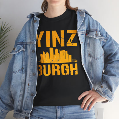YINZ BURGH Pittsburgh Skyline T-Shirt | Steel City Yinzer Graphic Tee | PGH Downtown Outline Shirt
