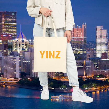 YINZ Canvas Tote Bag Pittsburghese Tote in Gold Lettering | Yinzer Gift | Pittsburgh Shopper Bag | Steel City Reusable Tote