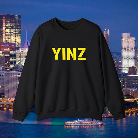 Black YINZ Embroidered Crewneck Sweatshirt, Pittsburghese Apparel, Gold Stitching, Steel City Gift, Unisex Cozy Sweater