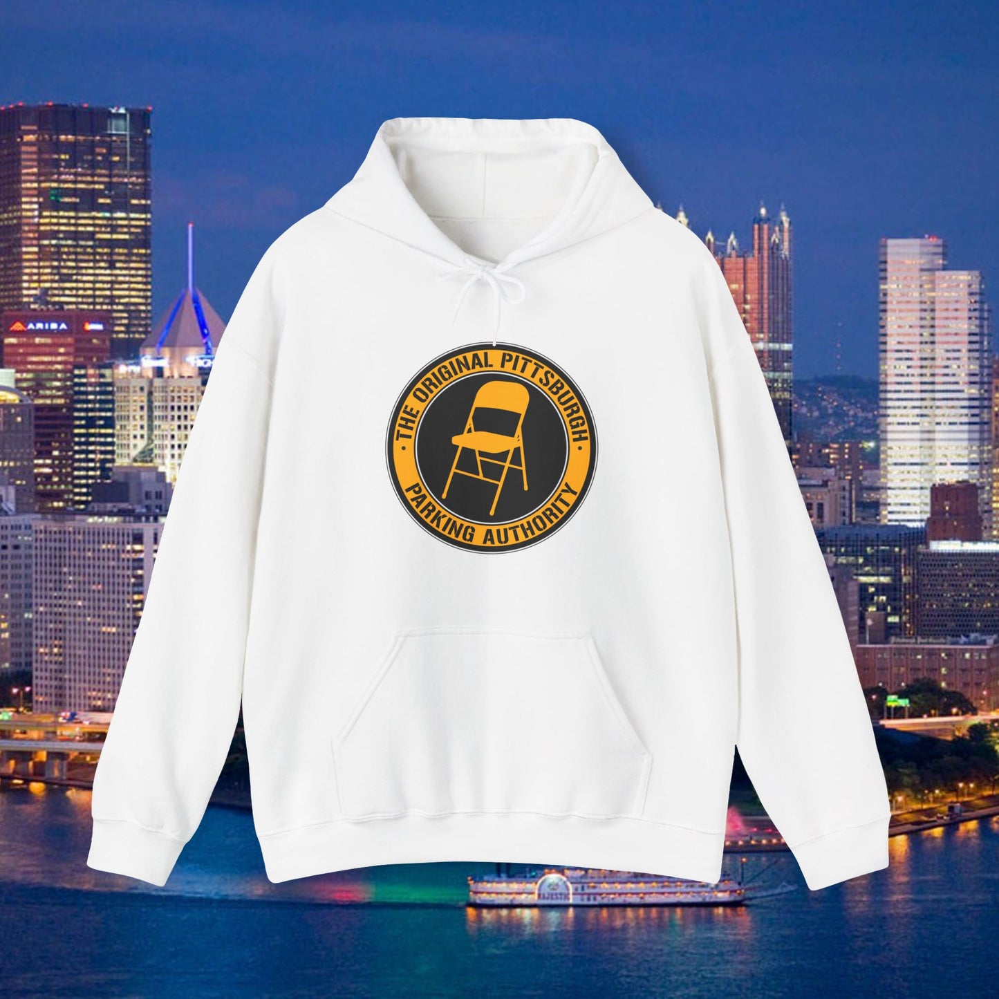 Pittsburgh Parking Chair Hoodie Original Pittsburgh Parking Authority Emblem | Funny Yinzer Pullover | Steel City Gift