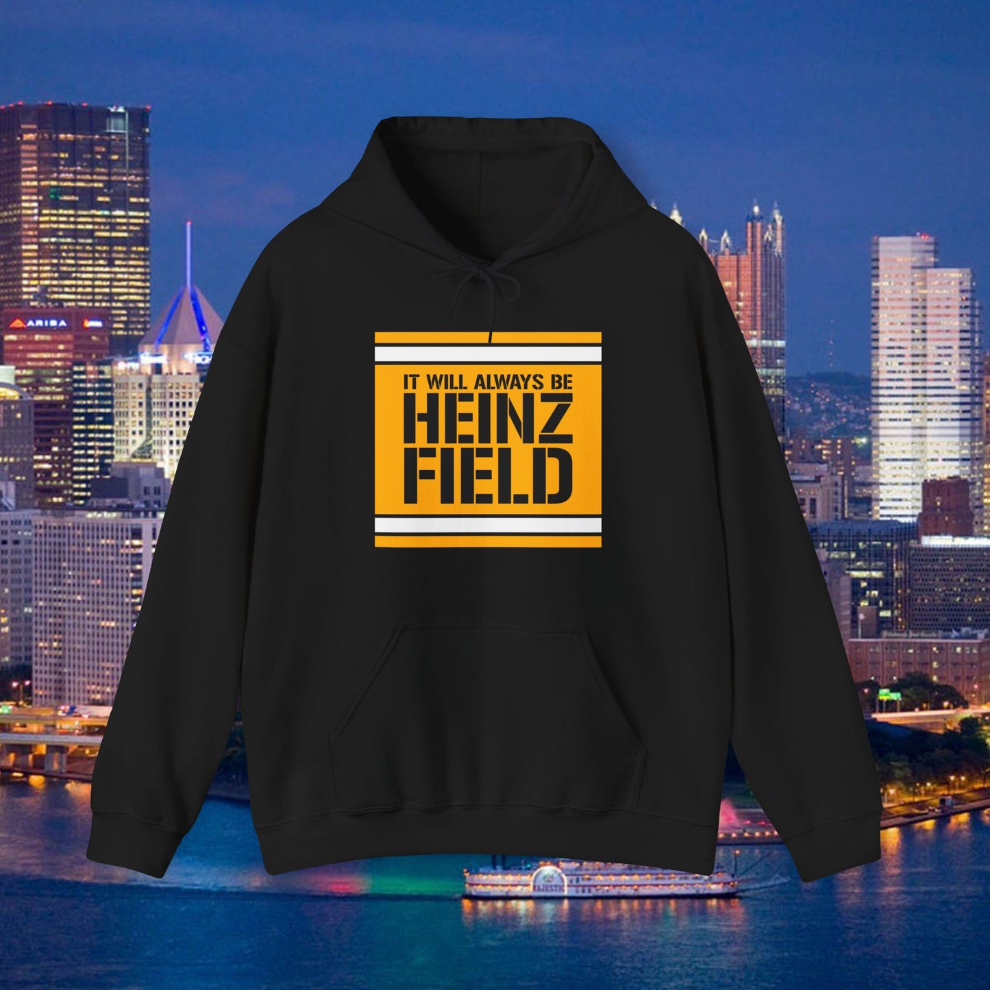 It Will Always Be Heinz Field Hoodie | Pittsburgh Football Hoodie | Yinzer Stadium Name Sweatshirt | Black and Gold Fan Gift
