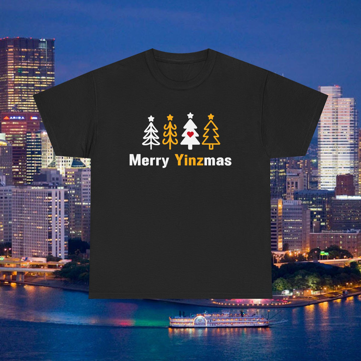 Merry Yinzmas T-Shirt, Pittsburgh Christmas Shirt, Stylized Tree Tee, Yinzer Holiday Gift, Pittsburghese Christmas Shirt