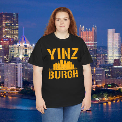 YINZ BURGH Pittsburgh Skyline T-Shirt | Steel City Yinzer Graphic Tee | PGH Downtown Outline Shirt