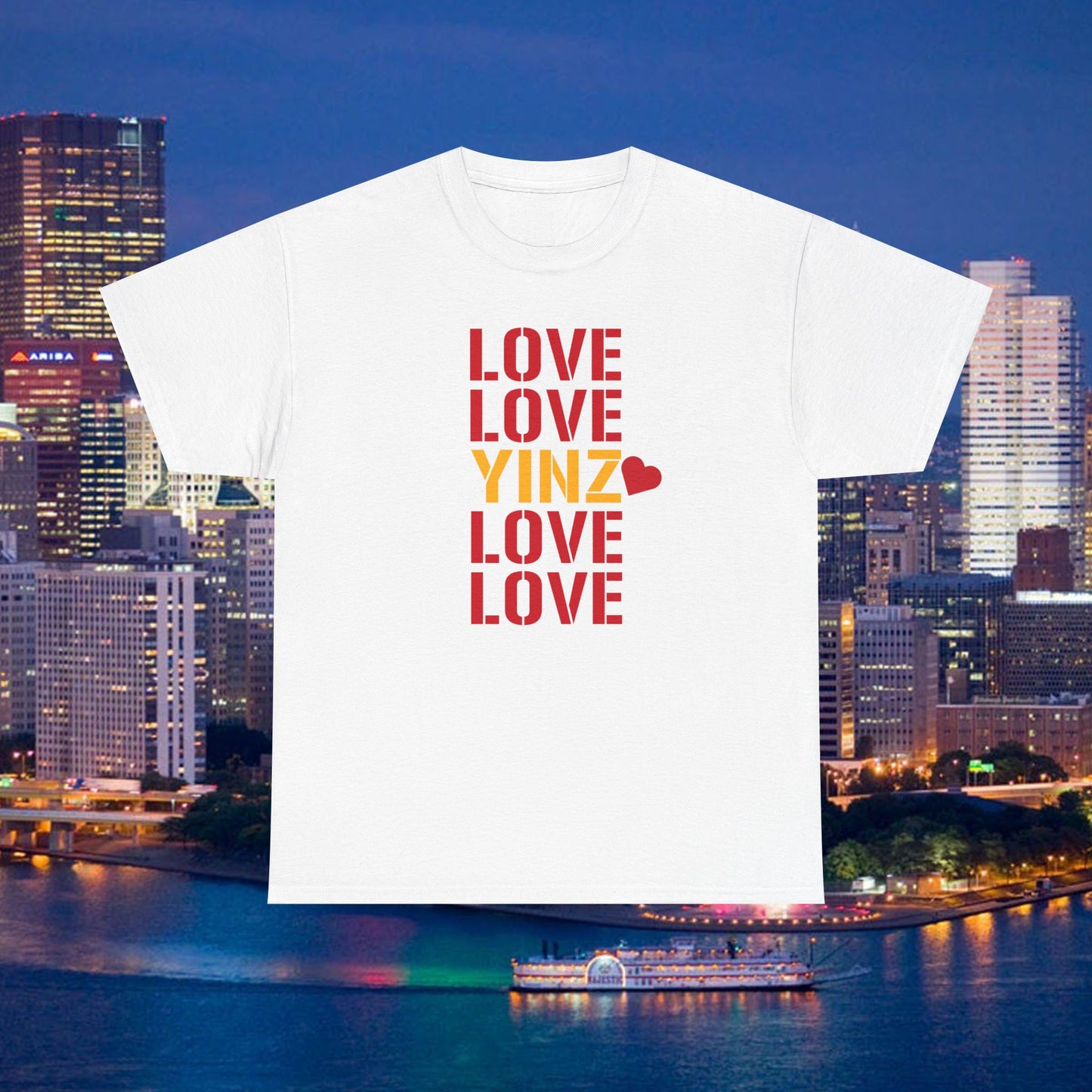 LOVE YINZ T-Shirt with Heart | Pittsburghese Yinzer Tee | PGH Pride Shirt | Black & Gold Love | Pittsburgh Gift