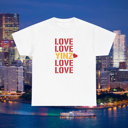 LOVE YINZ T-Shirt with Heart | Pittsburghese Yinzer Tee | PGH Pride Shirt | Black & Gold Love | Pittsburgh Gift
