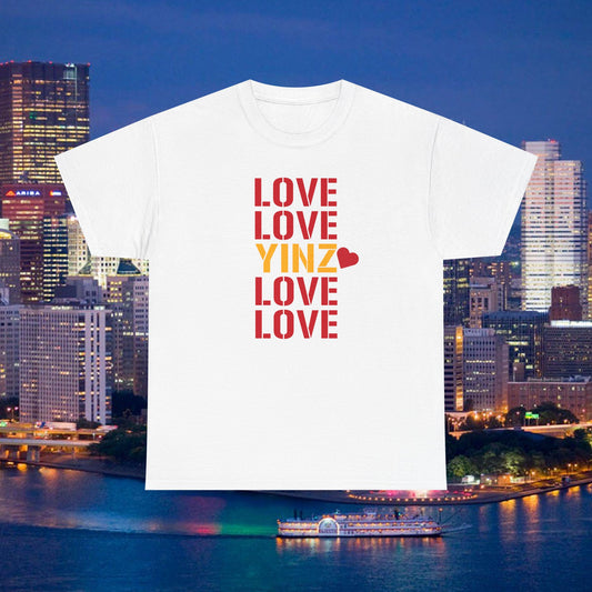LOVE YINZ T-Shirt with Heart | Pittsburghese Yinzer Tee | PGH Pride Shirt | Black & Gold Love | Pittsburgh Gift