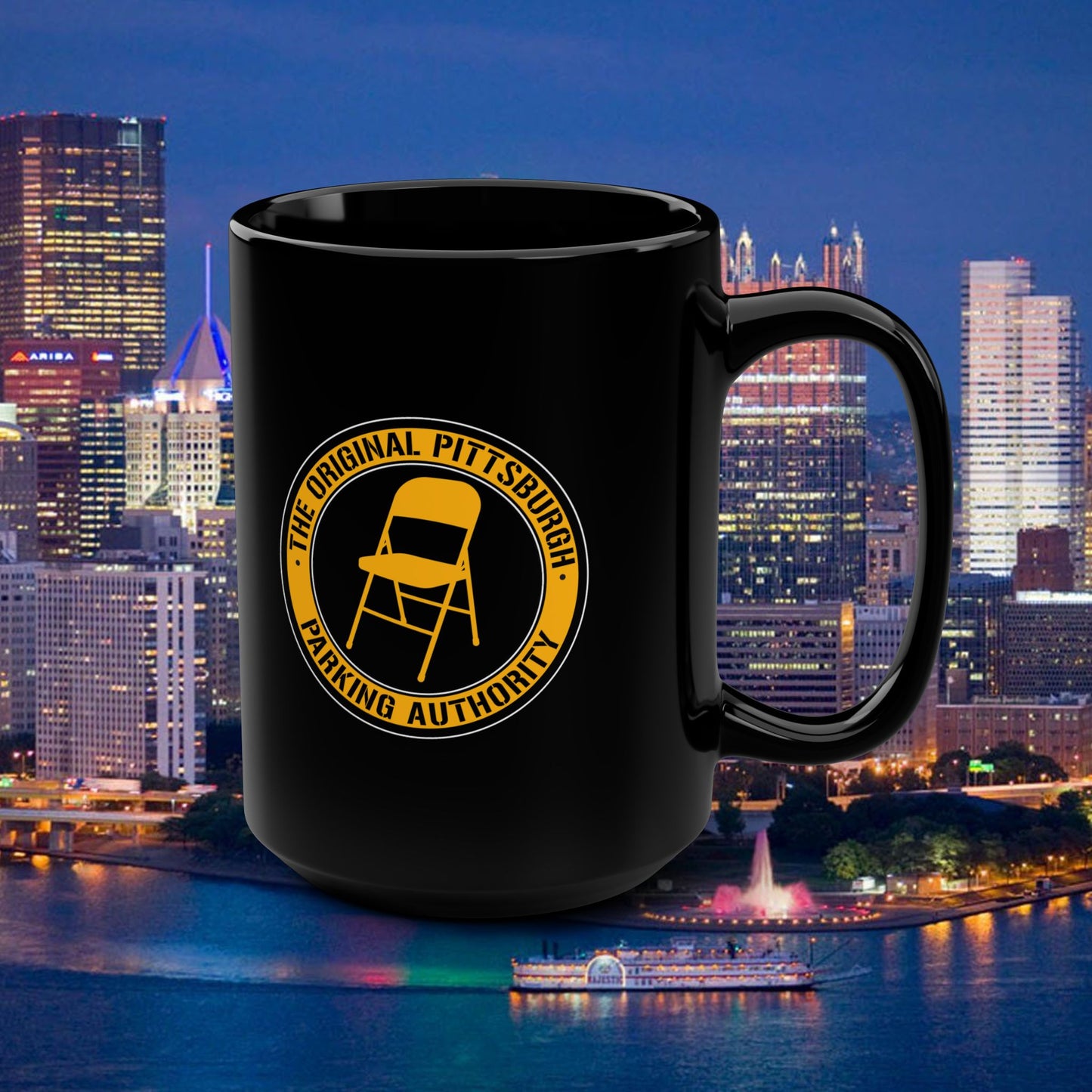Pittsburgh Parking Authority 15oz Coffee Mug : Original Pittsburgh Parking Authority Chair Emblem | Funny Yinzer Coffee Mug | Steel City Gift