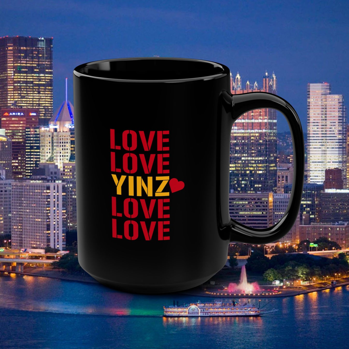 Love Yinz Coffee Mug | Pittsburgh Yinz Repeating Pattern Mug | Yinzer Romantic Gift | Cute PGH Couples Mug | 15oz Mug
