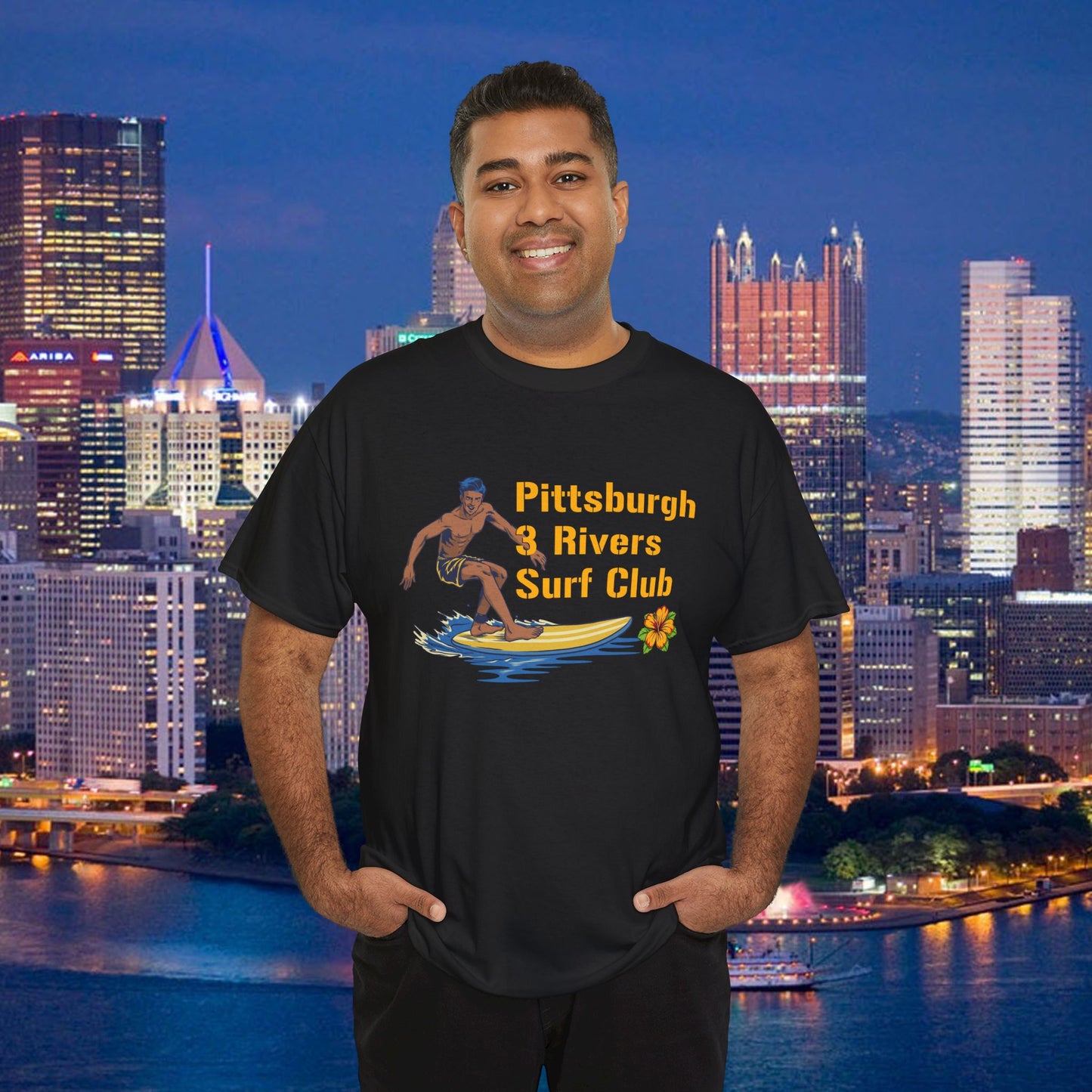 3 Rivers Surf Club T-Shirt | Pittsburgh Parody Surf Tee | Yinzer River Life Shirt | Steel City Humor Graphic Tee | PGH Gift