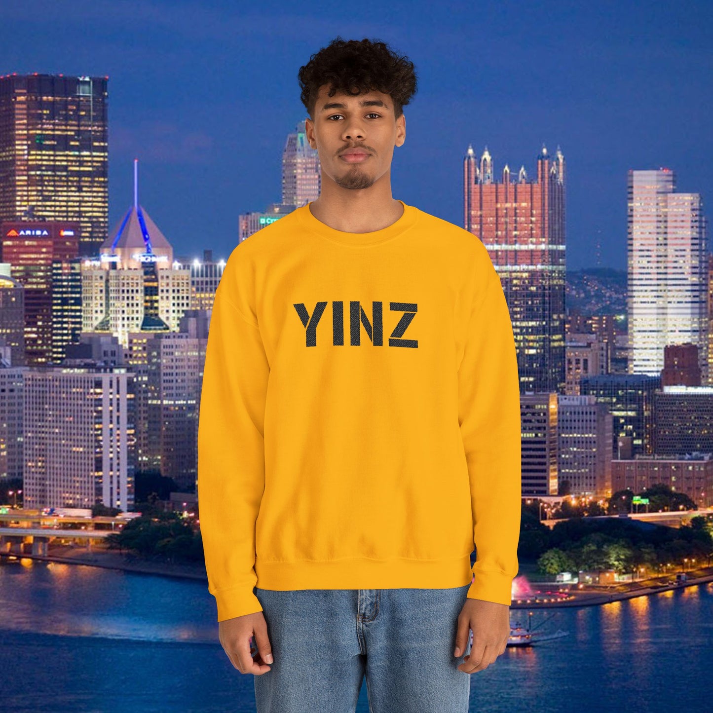 YINZ Gold Embroidered Sweatshirt | Pittsburghese Crewneck | Yinzer Gift