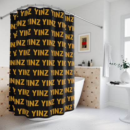 YINZ Shower Curtain Pittsburghese Pattern in Gold Yellow | Pittsburgh Bathroom Decor | Yinzer Gift | Steel City Home