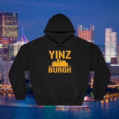 YINZ BURGH Pittsburgh Skyline Hoodie | Steel City Yinzer Pullover | PGH Downtown Graphic Sweatshirt
