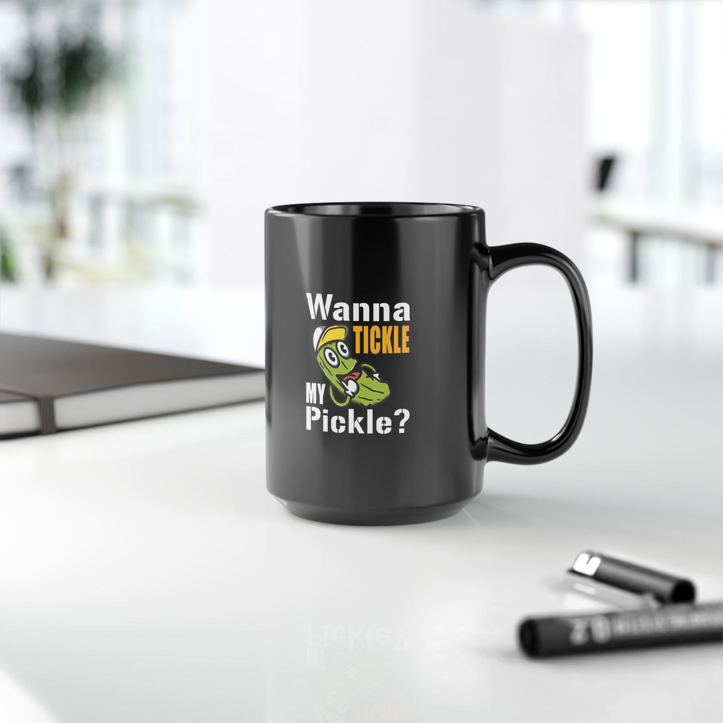 Wanna Tickle My Pickle? Coffee Mug | Funny Pickle Mug 15oz | Cute Pickle Cartoon Cup | Gag Gift Mug | Adult Humor Coffee Cup