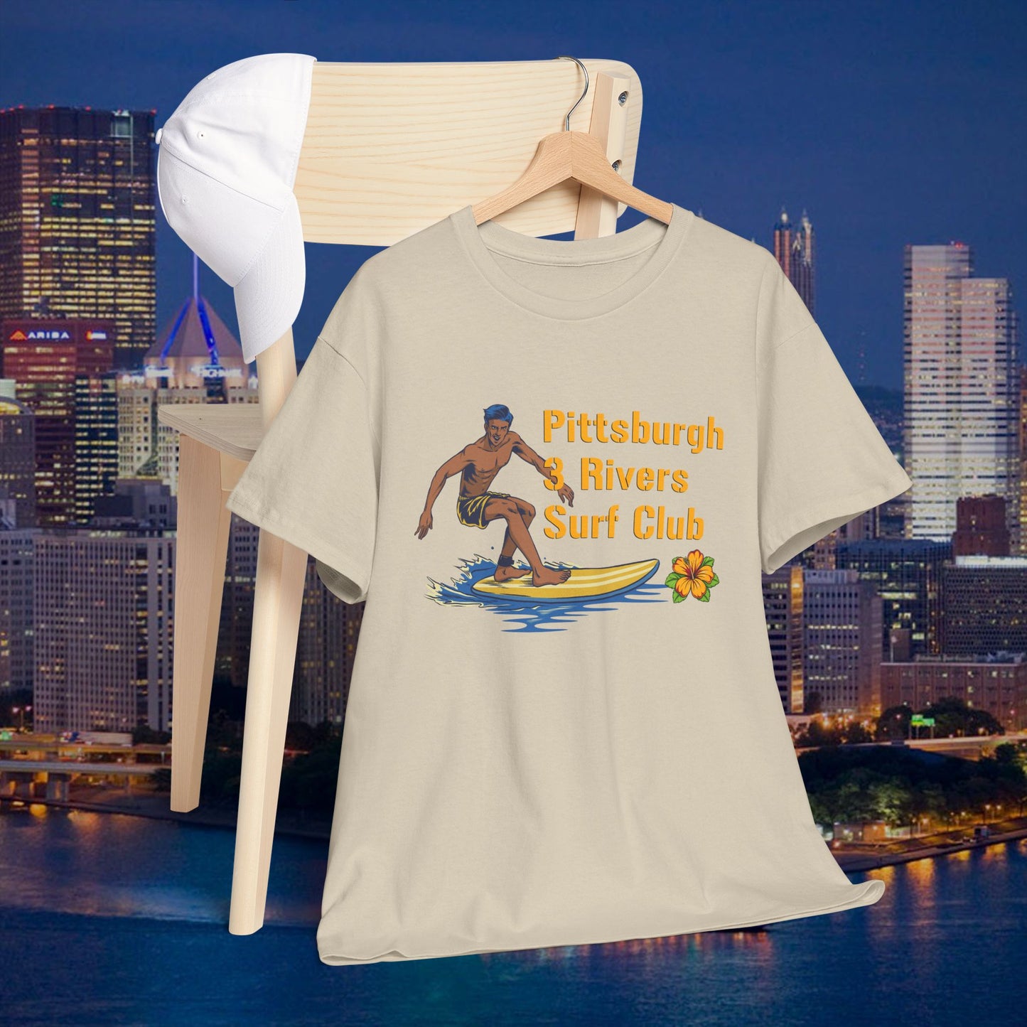 3 Rivers Surf Club T-Shirt | Pittsburgh Parody Surf Tee | Yinzer River Life Shirt | Steel City Humor Graphic Tee | PGH Gift