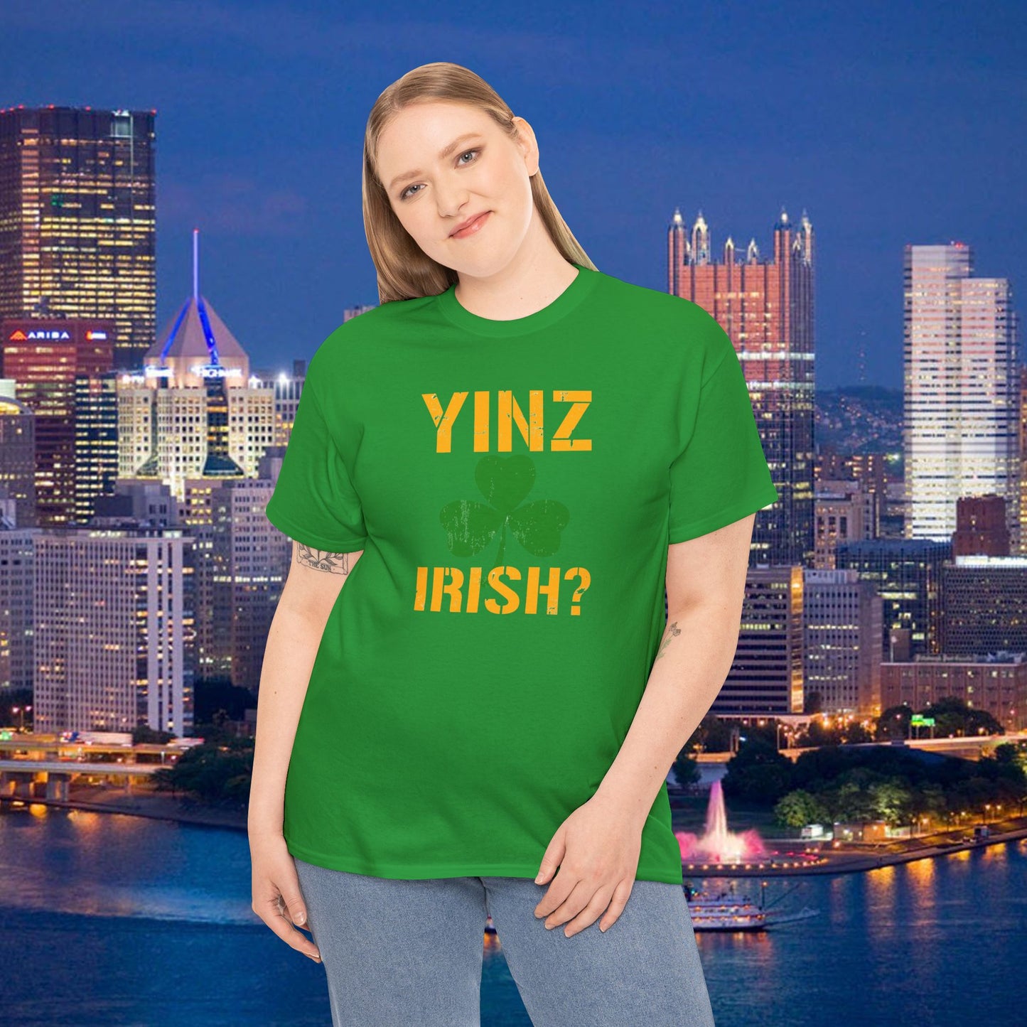 Yinz Irish T-Shirt Pittsburghese Shamrock Tee | Funny St. Patricks Day Shirt | Yinzer Irish Shirt | PGH Gift