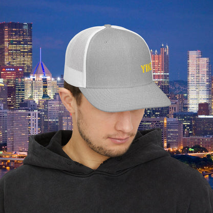 YIINZ Trucker Hat Embroidered | Pittsburghese Snapback Cap | Yinzer Humor | Black & Gold Style | PGH Gift