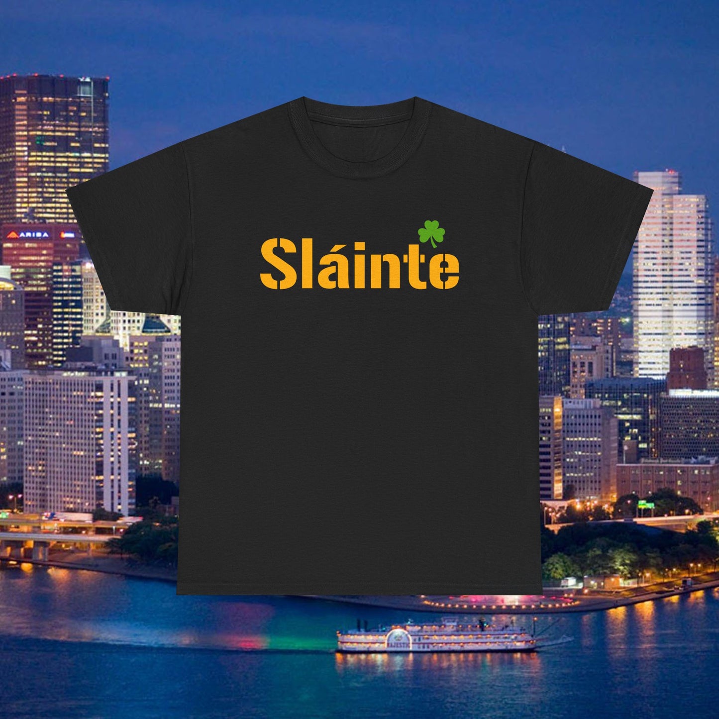 Sláinte Shamrock Pittsburgh Style T-Shirt | Yinzer Irish Pride Tee | Black & Gold Game Day Vibe Shirt | St Patricks Day Pittsburgh Gift