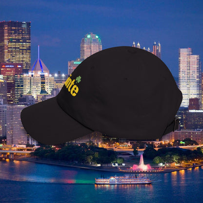 Slainte Shamrock Embroidered Dad Hat | Pittsburgh Yinzer Inspired Irish Cap | Black & Gold Style Baseball Hat | St Patricks Day Gift