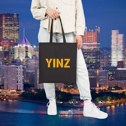 YINZ Canvas Tote Bag Pittsburghese Tote in Gold Lettering | Yinzer Gift | Pittsburgh Shopper Bag | Steel City Reusable Tote
