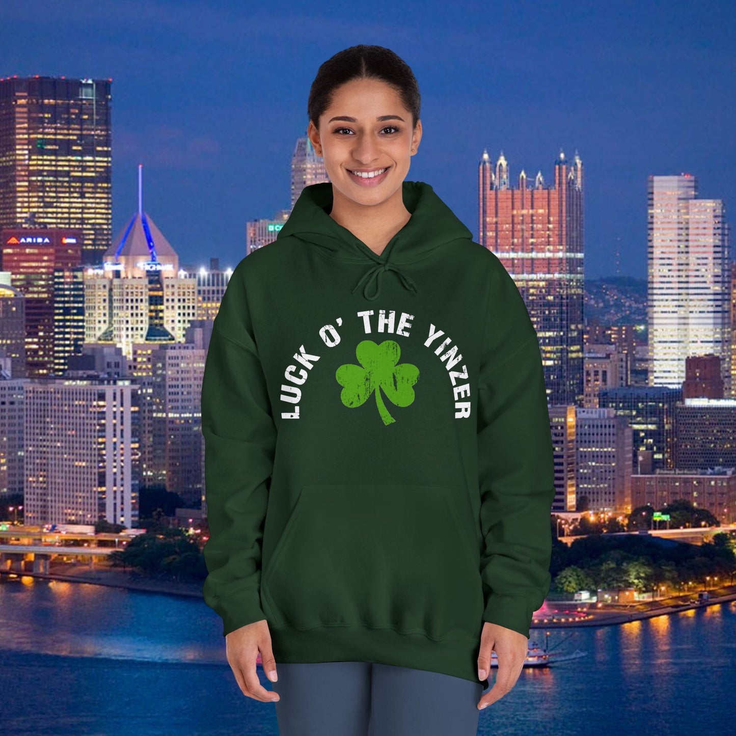 Luck O The Yinzer Hoodie Shamrock Pittsburghese Pullover | Funny St. Patricks Day Hoodie | Pittsburgh Irish Gift